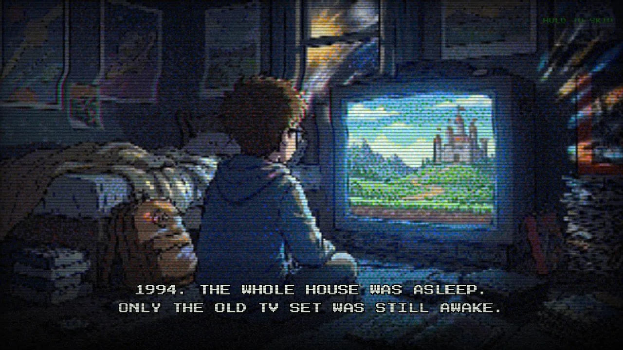 A kid playing on an old CRT TV late at night in 1994