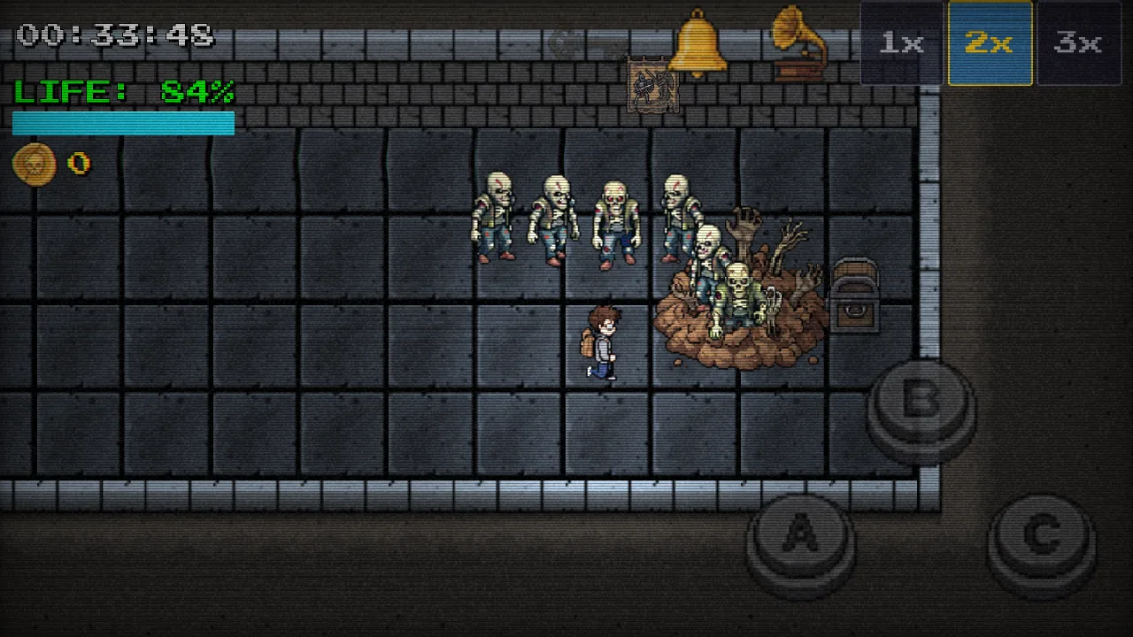 The player next to an open zombie nest surrounded by zombies