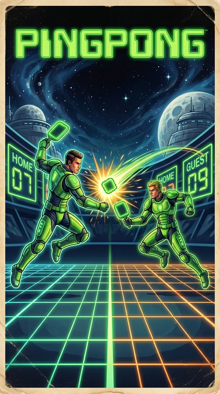 PingPong cover art in the style of a retro arcade poster
