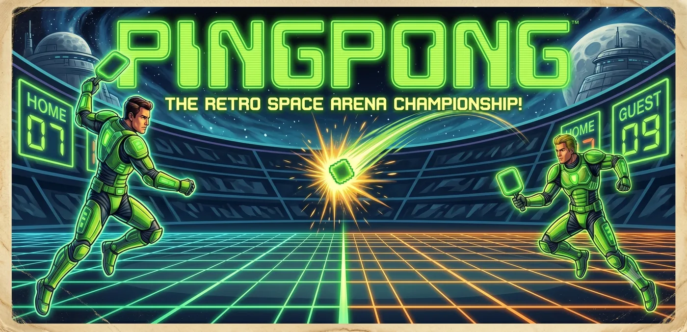 PingPong key art: two armored players face off in a neon space arena